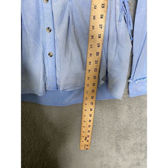 Free people we the free blue denim button up collared lightweight raw hem S - Picture 12 of 13